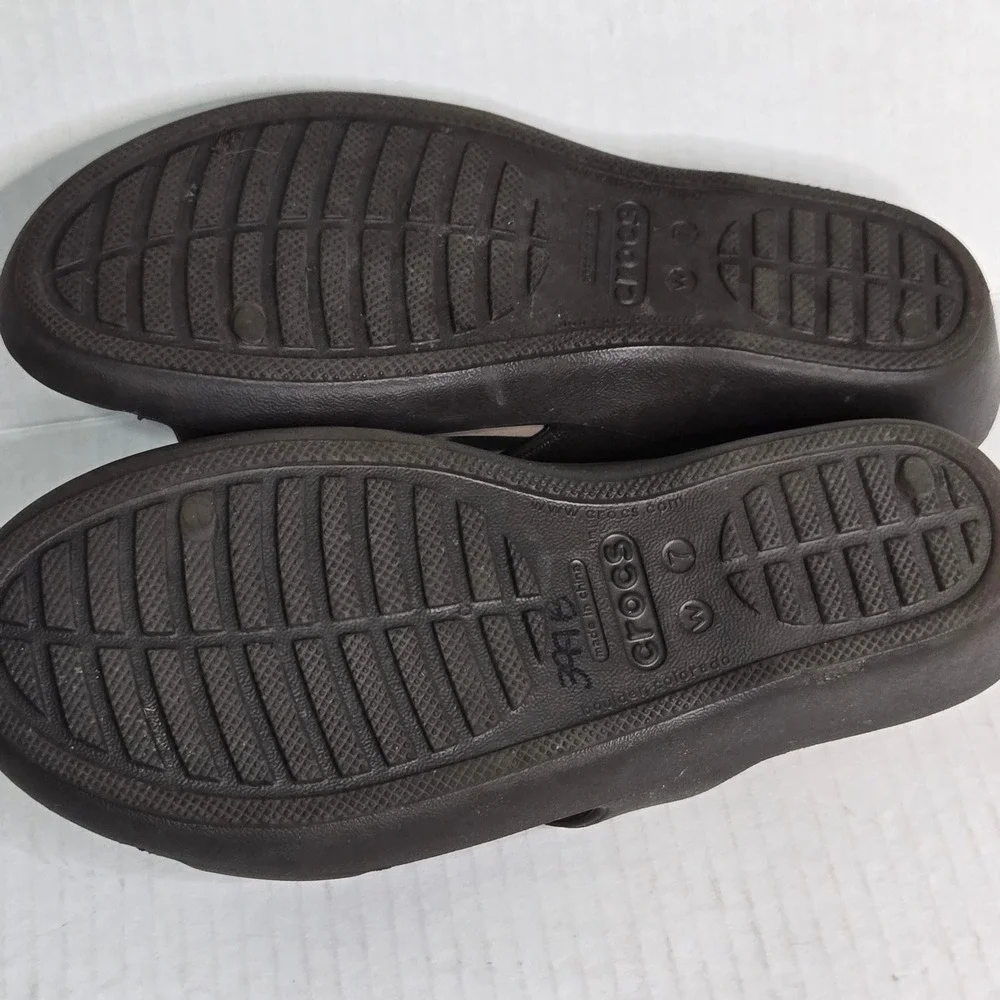 Crocs Patricia Wedge Sandals Espresso Brown Tan Strappy Comfort Shoes 7